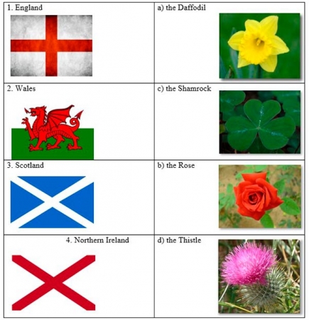 Match the parts of the UK with their national symbols